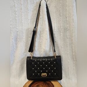Badgley Mischka Black Quilted Shoulder Bag with Gold Chain